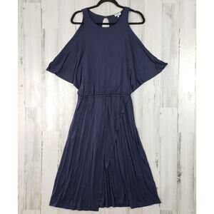 NWT Splendid Navy Blue Layered Cold Shoulder Halter Midi Dress Women's Size XL